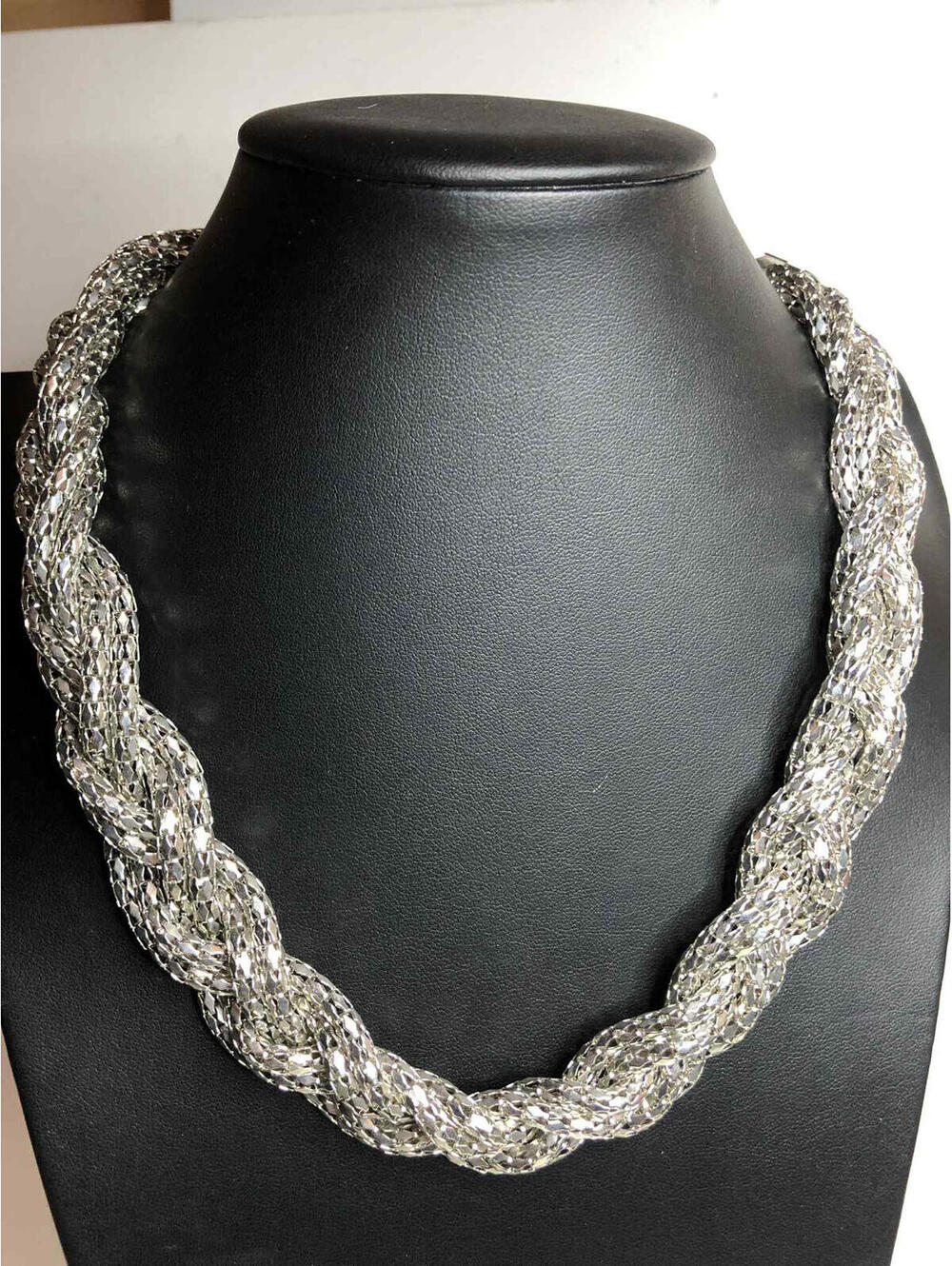 5319 Express silver tone braided shimmering chain collar choker Necklace 17-20"